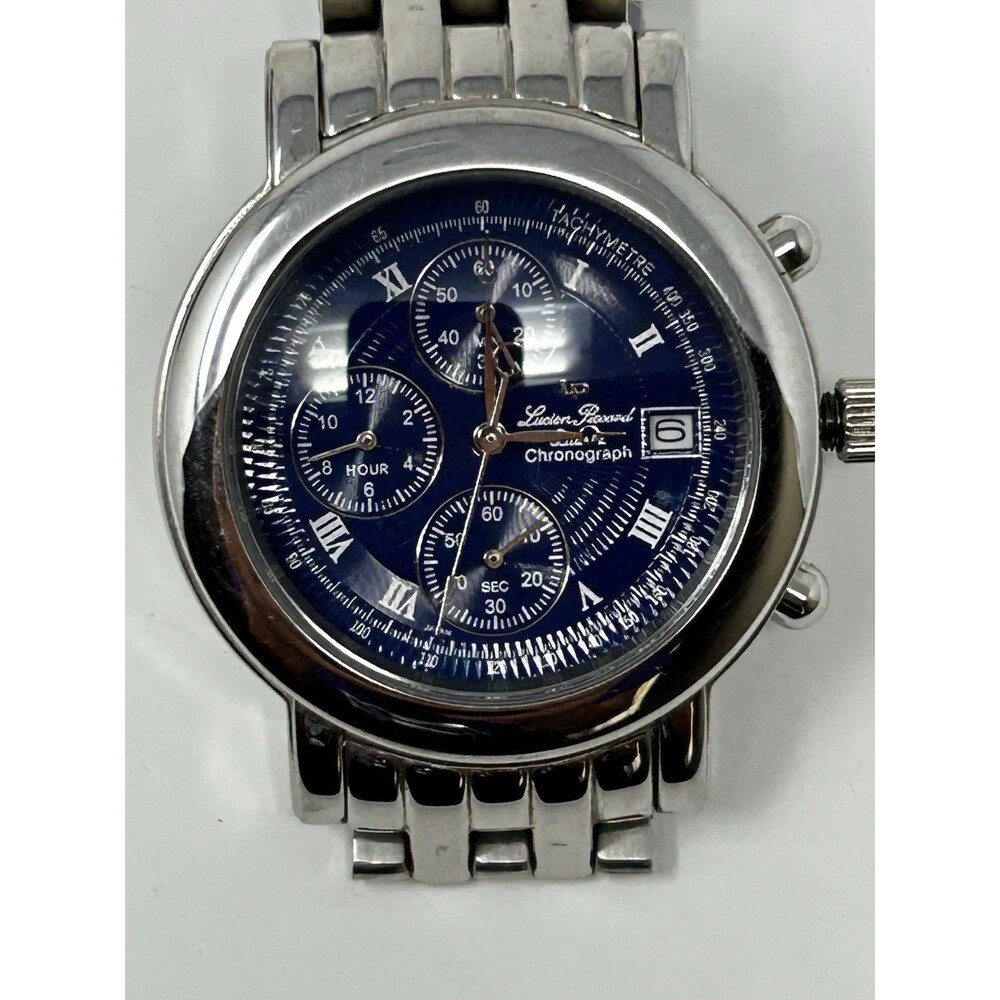Lucien Piccard 26499BL Men’s Chronograph Watch Blue Dial New Battery Tested